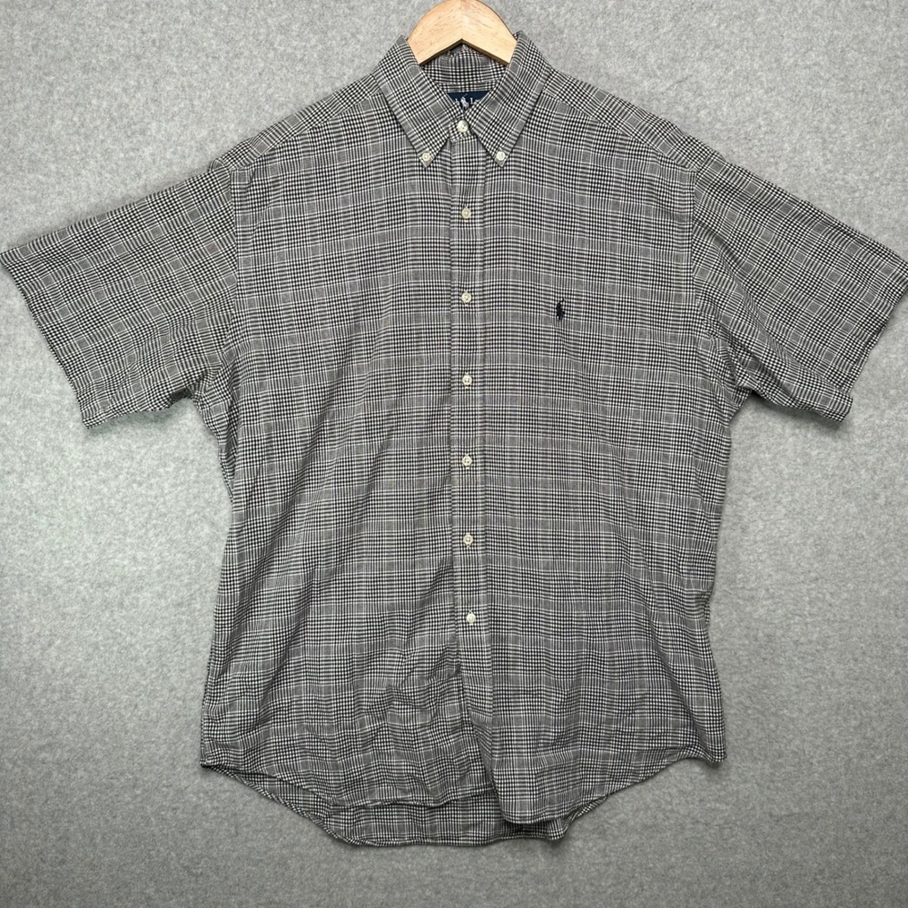 Polo Ralph Lauren Blake Mens Large Black White Glen Check Short Sleeve Shirt - Picture 2 of 8